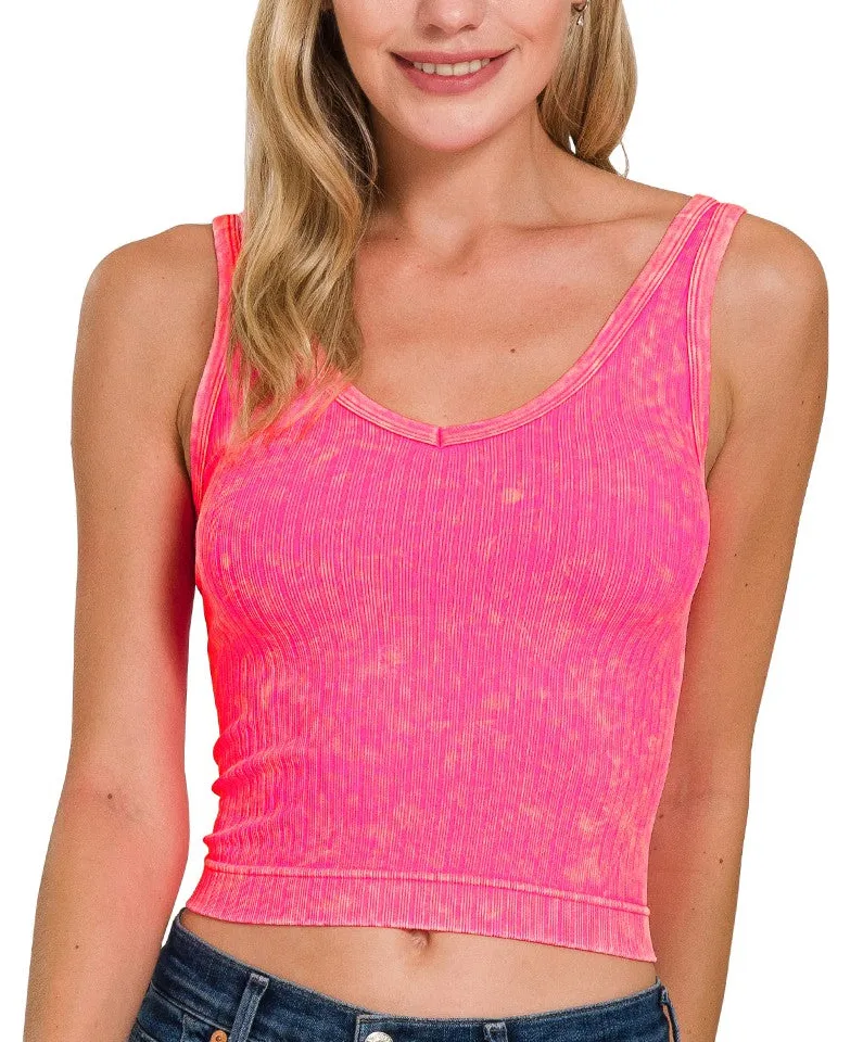 Refined V-Neck Cropped Ribbed Tank Top