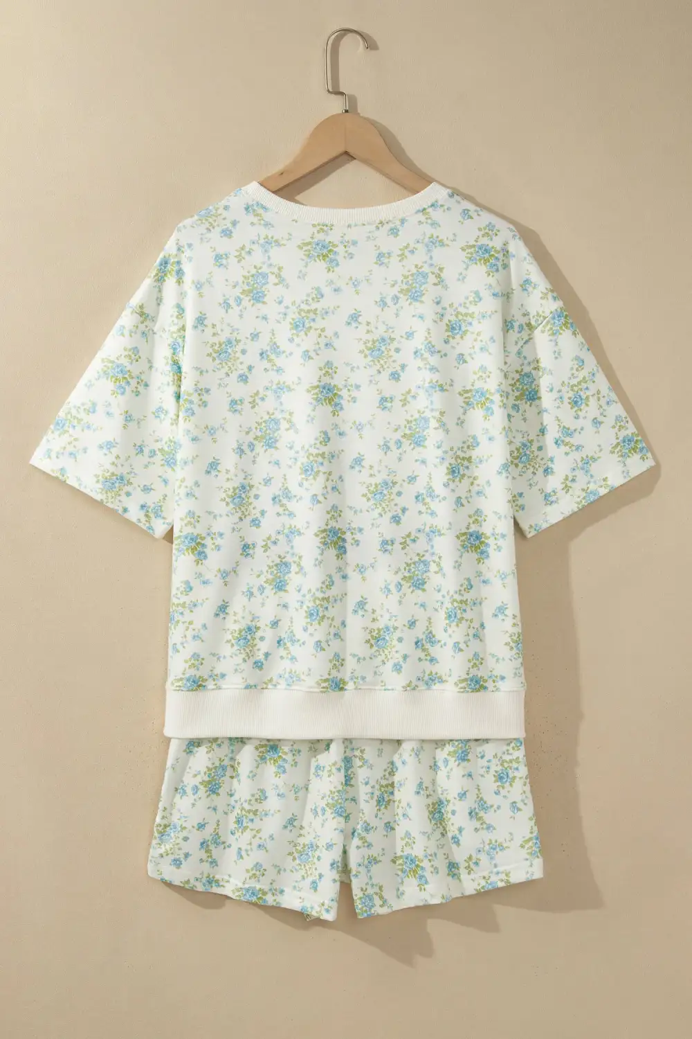 Women's Floral Print Short Sleeve Elastic Waist Pocket Two Piece Set
