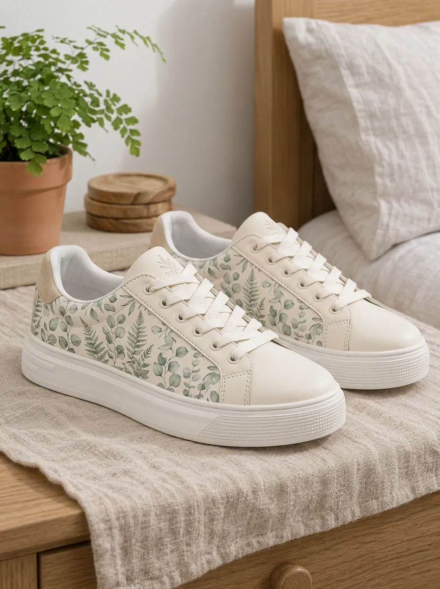 Women's Botanical Nature Lover Eucalyptus Fern Printed Sneakers