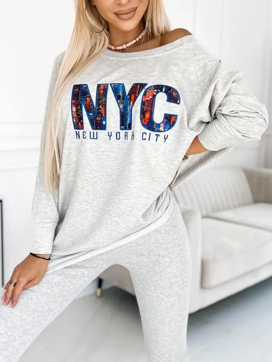 Women's Fashion Letter Print Sweatshirt and Lined Leggings two-piece set