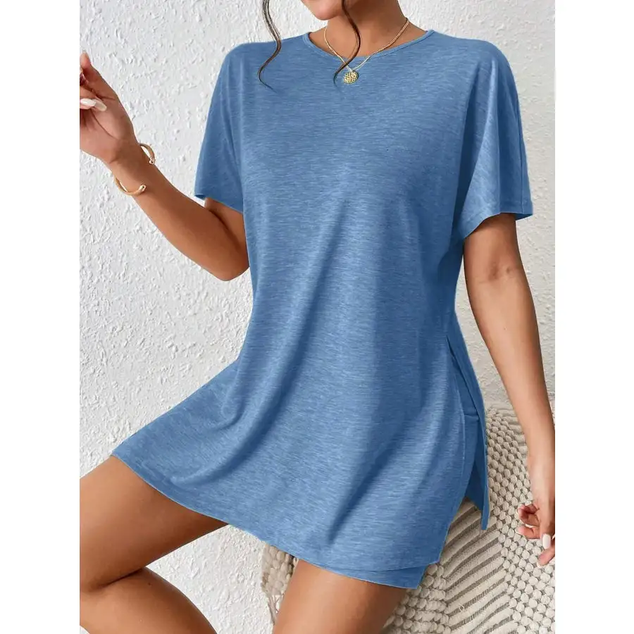 Casual Round Neck T Shirt and Shorts Set