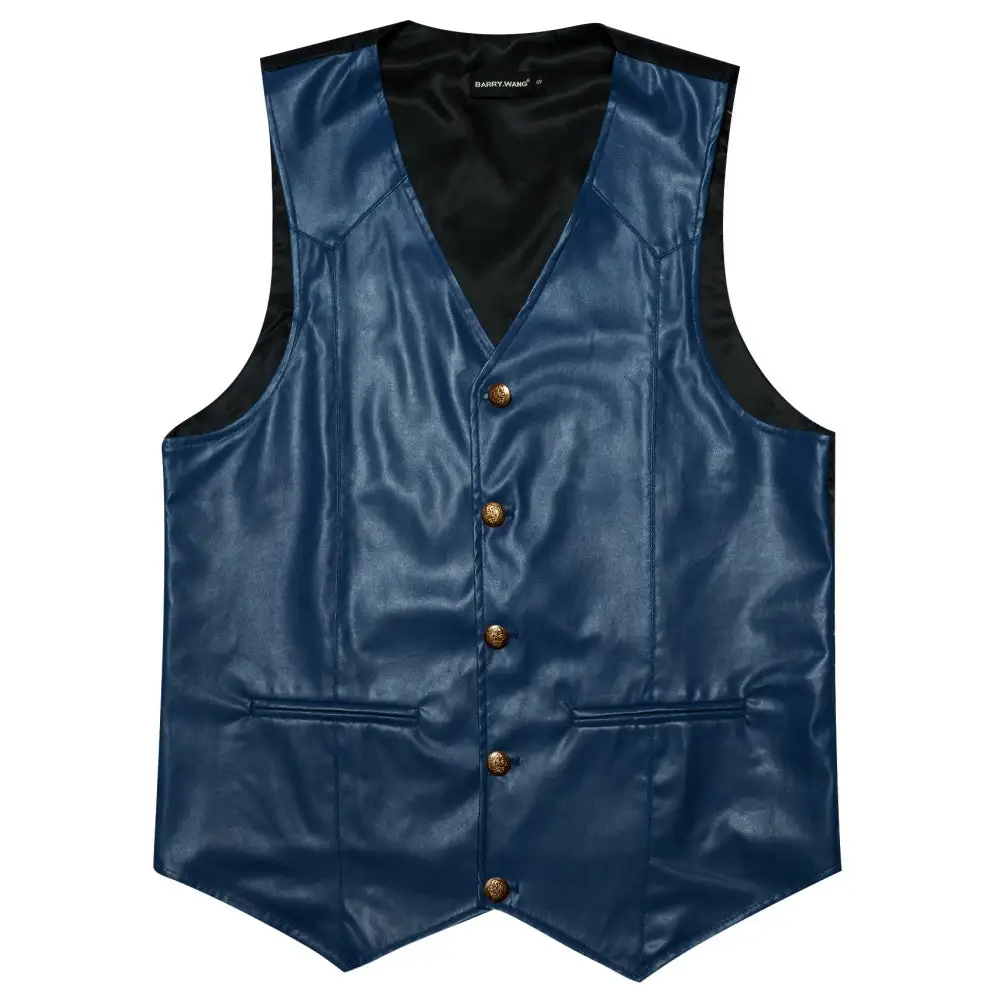 V Neck Button Up Leather Dress Vest