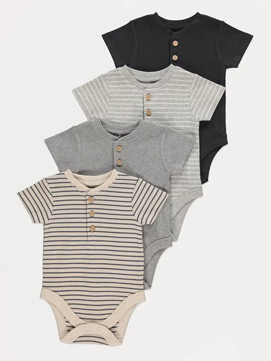 Striped Ribbed Short Sleeve Bodysuits 4 Pack