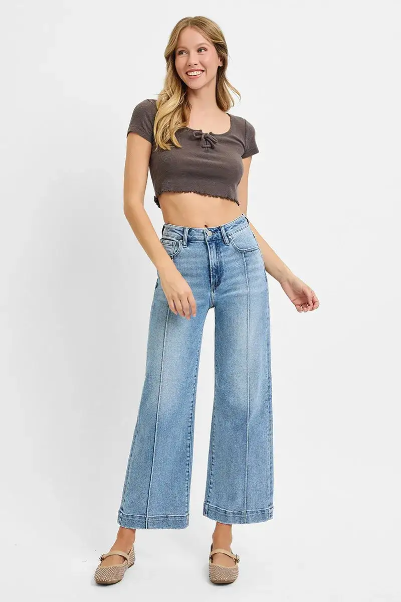 High Rise Crop Wide Leg Plus Denim Jeans