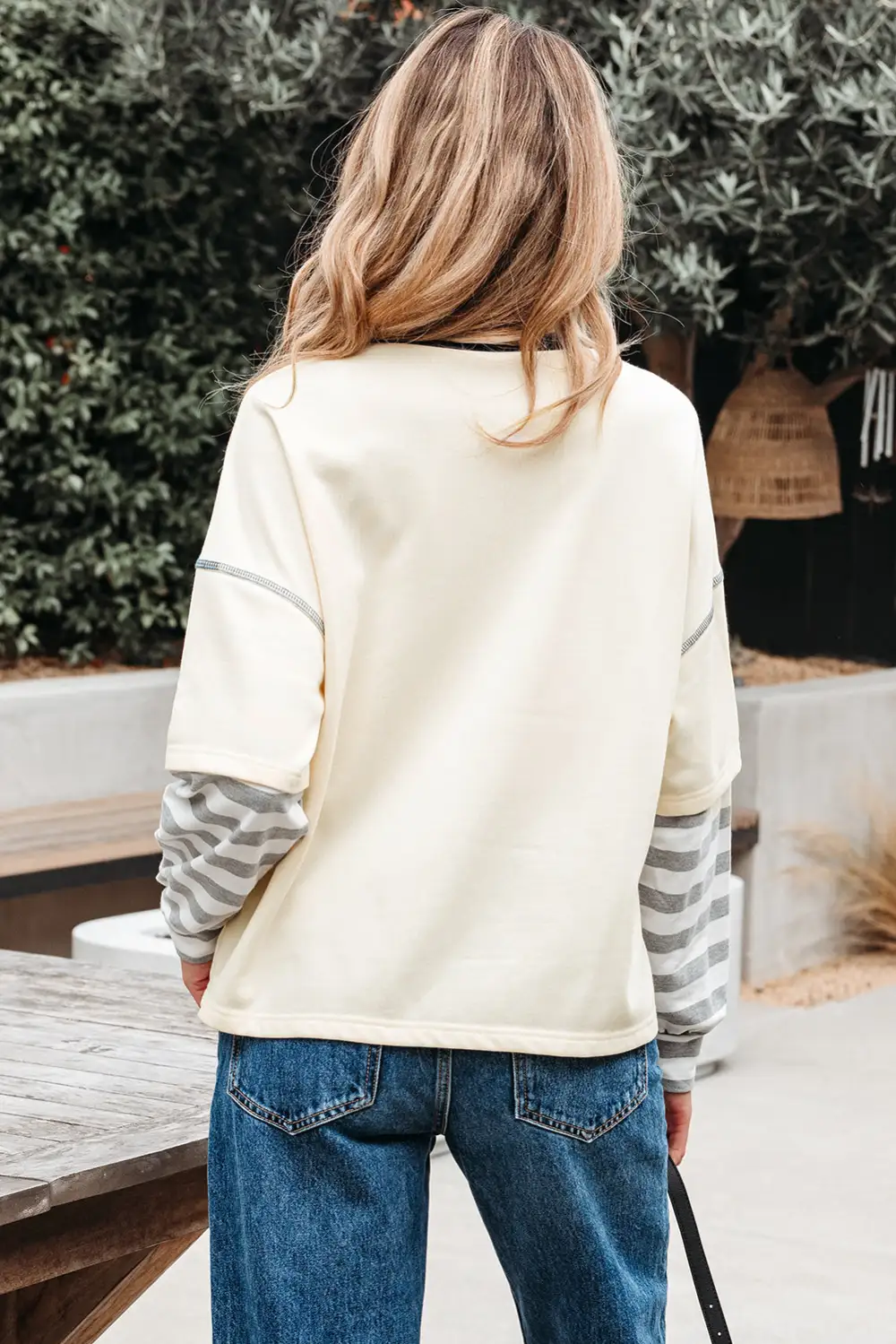 Striped Round Neck Long Sleeve Women's Top