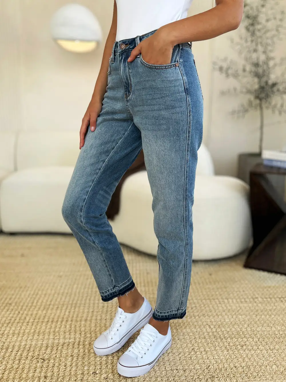 Mid Rise Rigid Magic Release Hem Denim Jeans