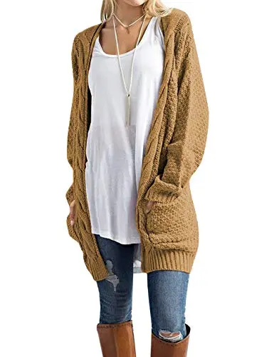 Traleubie Women's Open Front Long Sleeve Boho Boyfriend Knit Chunky Cardigan Sweater