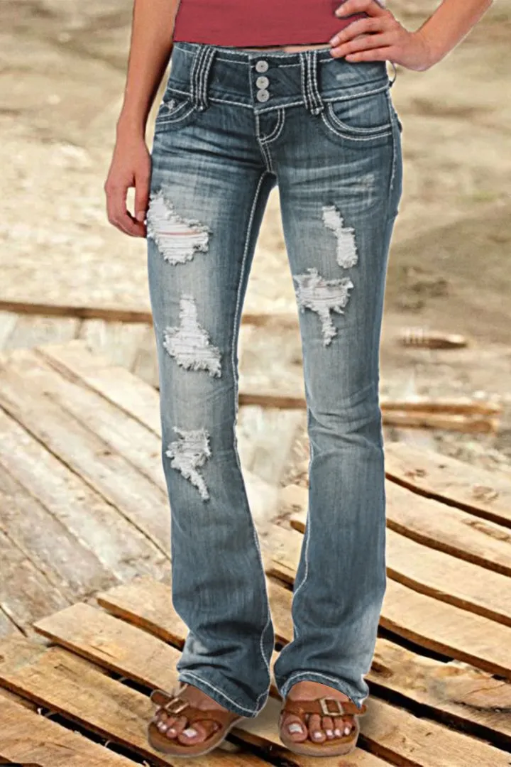 Vintage Low Waist Ripped Button Up Jeans