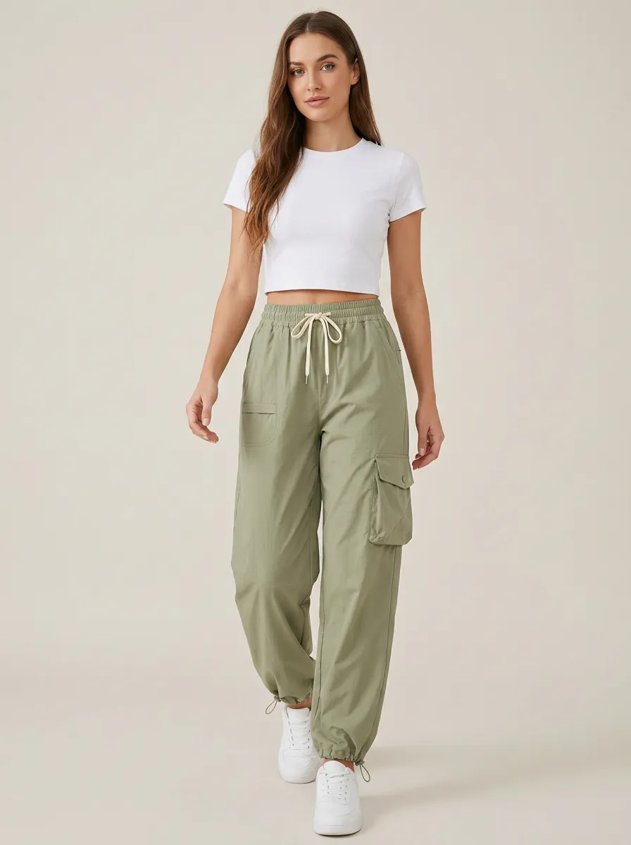 Drawstring Pocket Casual Breathable Cargo Pants