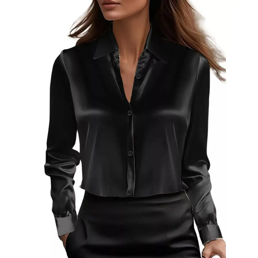 Full Size Button Down Collared Neck Long Sleeve Shirt Plus Size