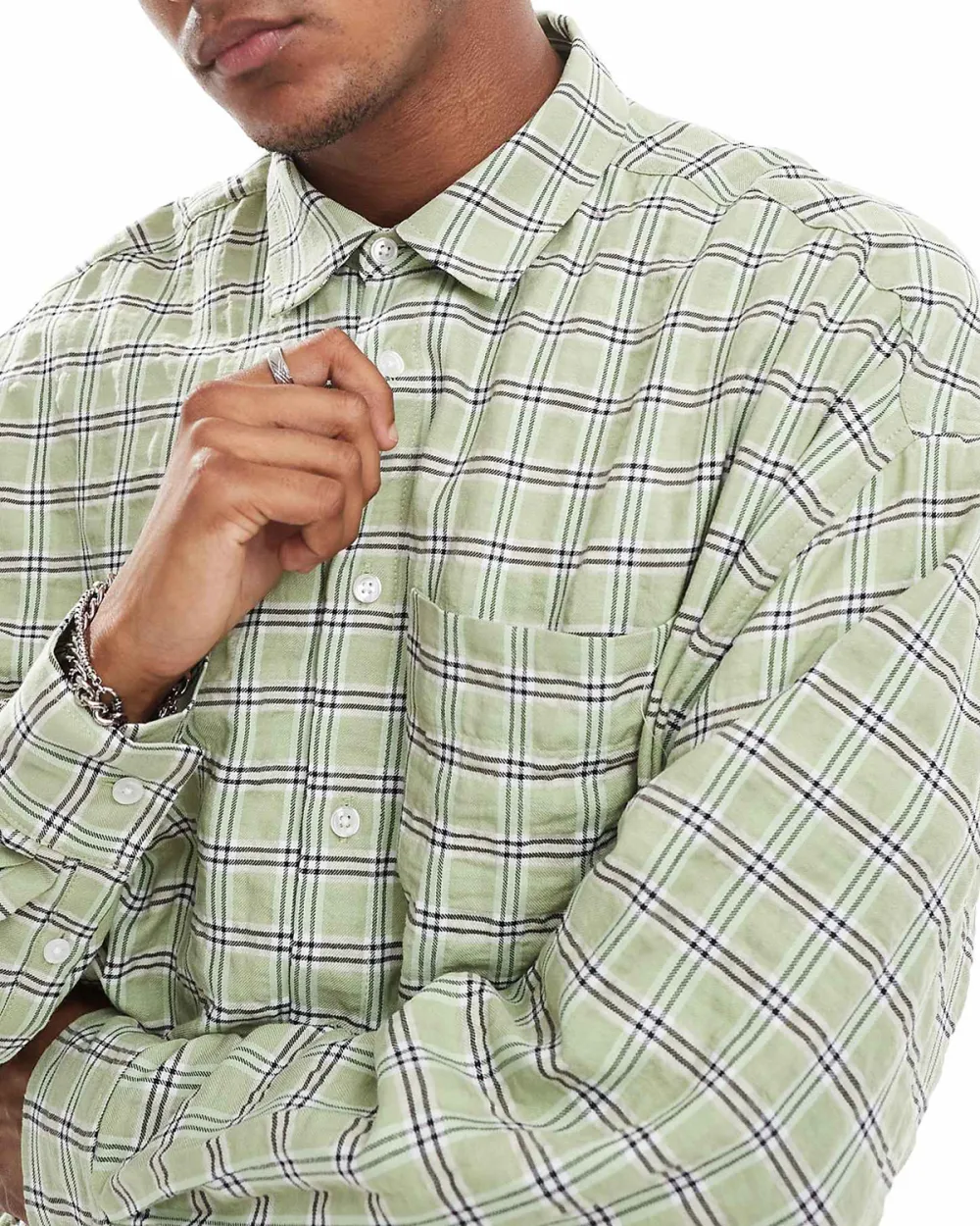 Oversized Seersucker Shirt In Green Check
