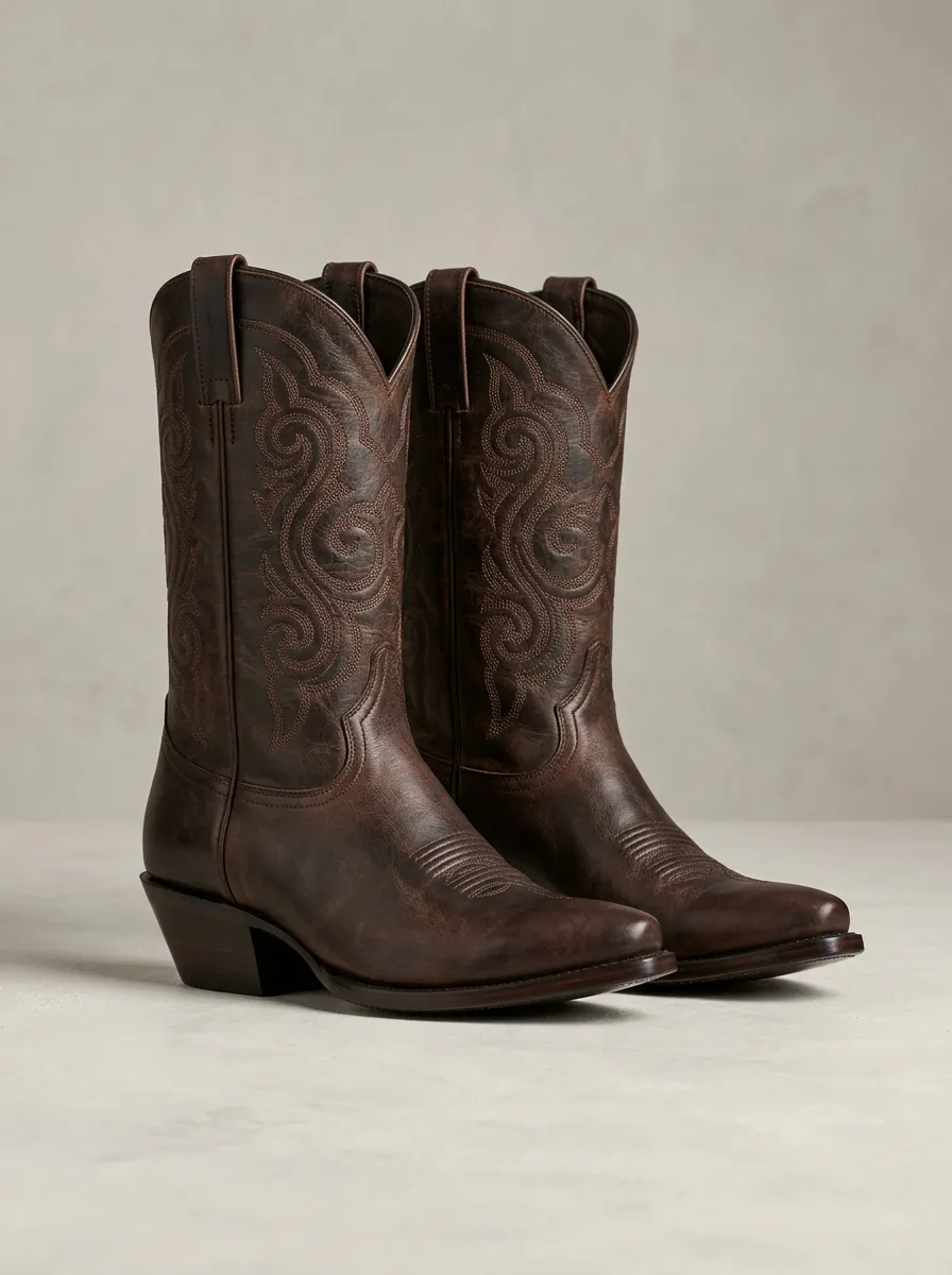 Men's Embroidered Pointed-Toe Pull-On Western Boots