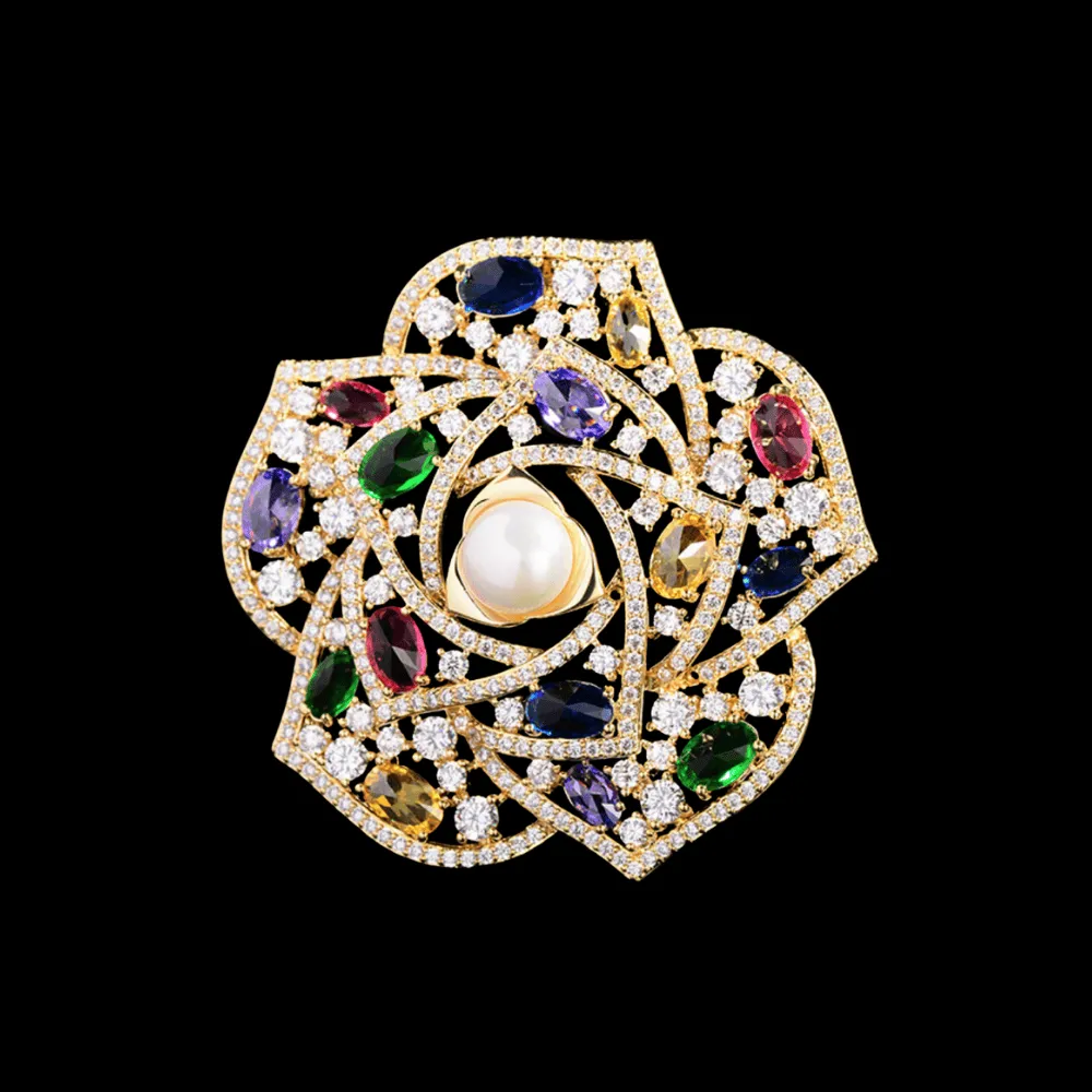 Vintage Camellia Pearl Brooch