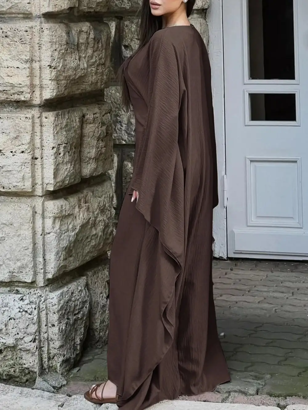 Cape Round Neck Maxi Dress