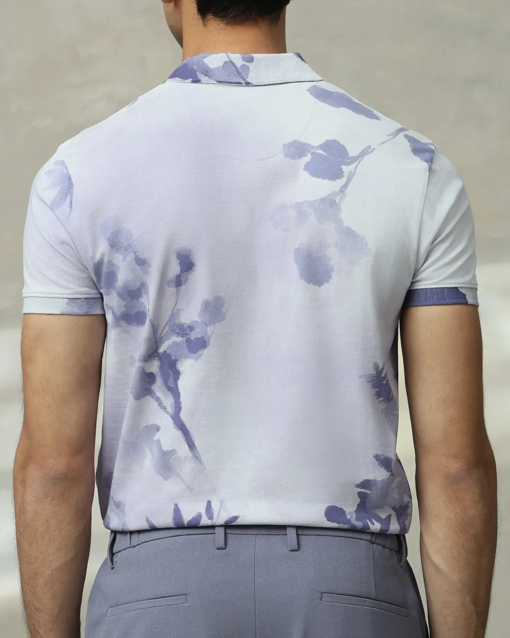 Soft Lilac Floral Print Polo Shirt