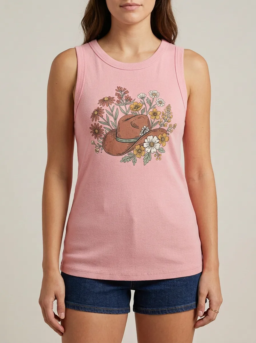 Rustic Floral Built-In Bra Tank Top