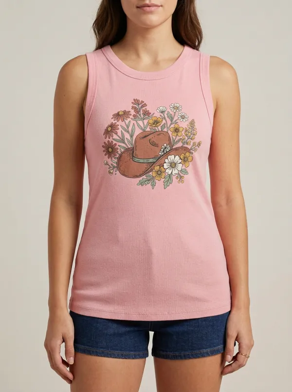 Rustic Floral Built-In Bra Tank Top