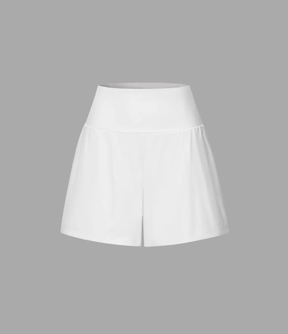 Super High Waisted Back Pocket & Side Hidden Pocket 2-in-1 Yoga Shorts 5''-Longer Length