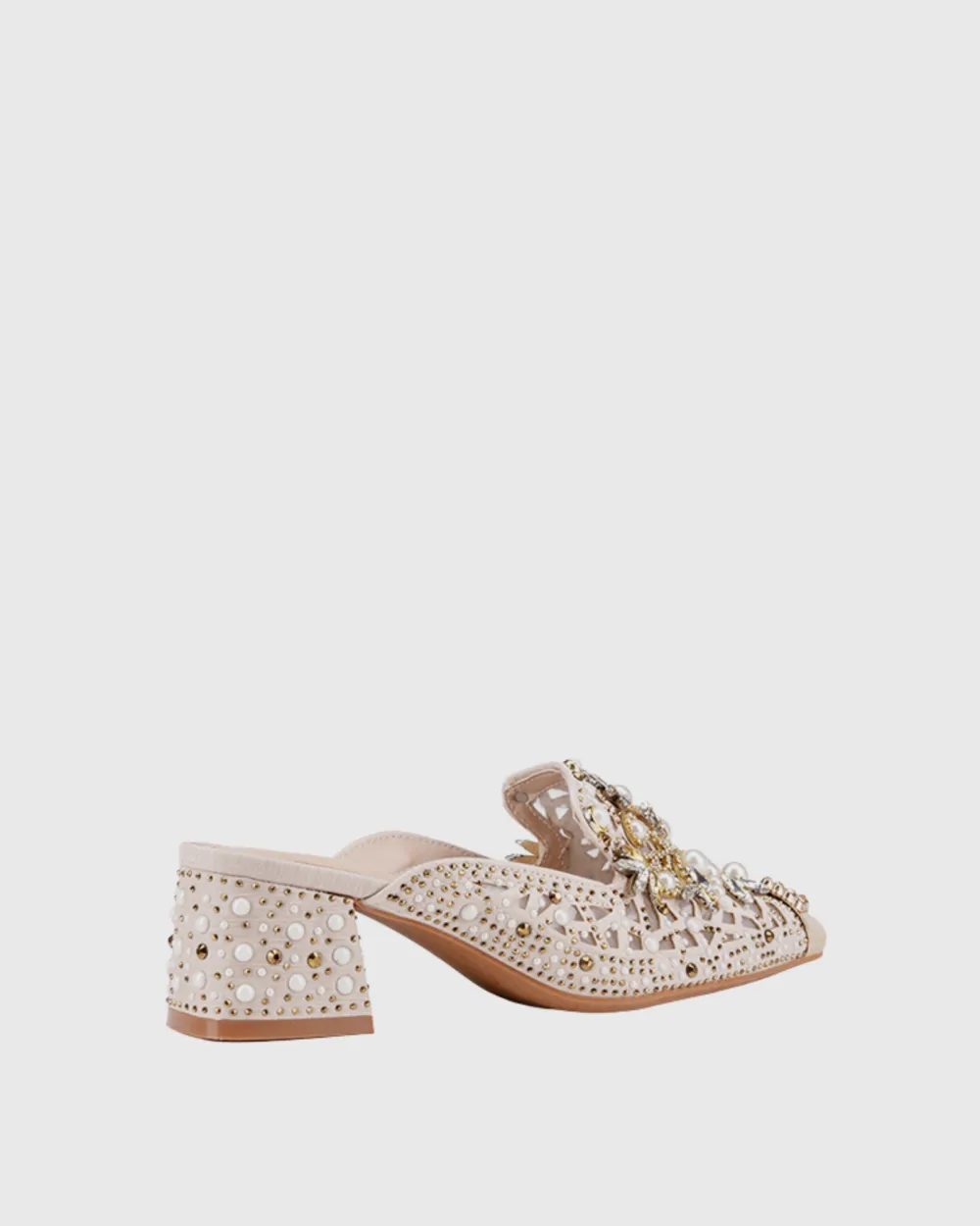 Pearl Embellished Mules in Beige