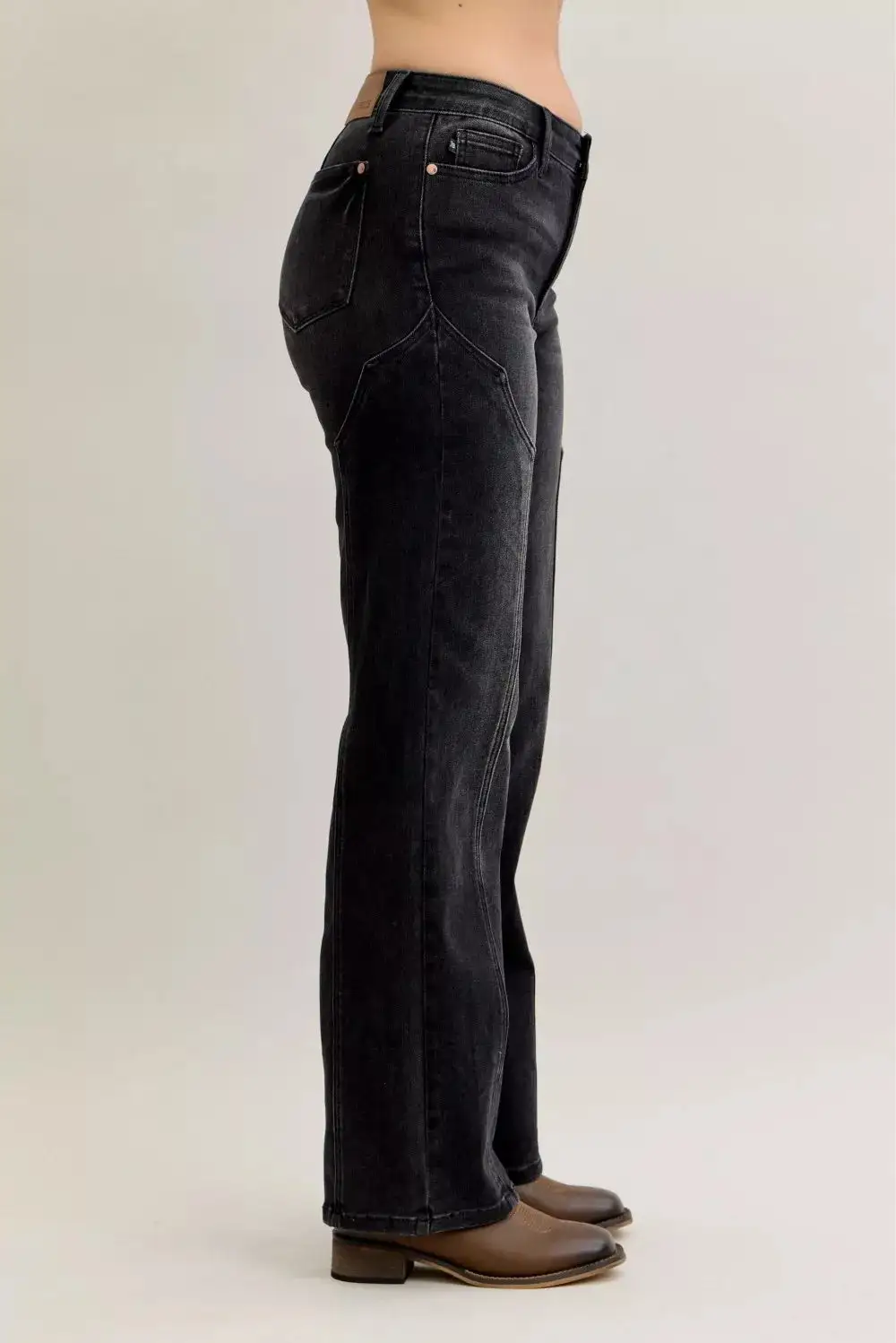Mid Rise Straight Leg Seam Denim Jeans