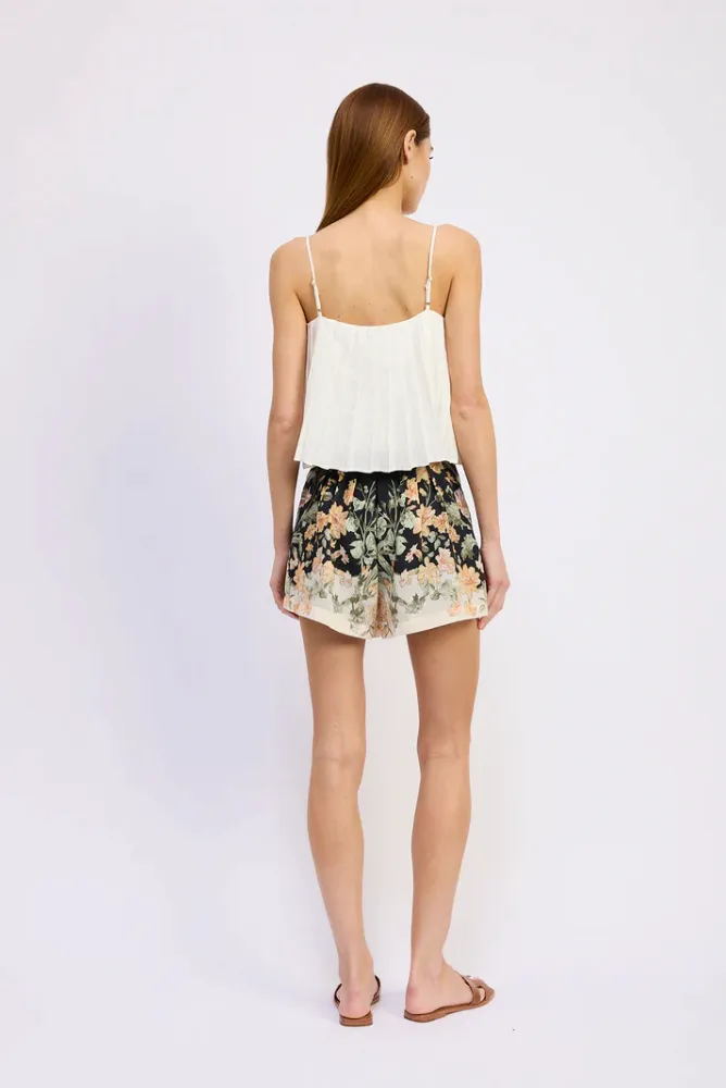 White Black Floral Print Flowy Shorts