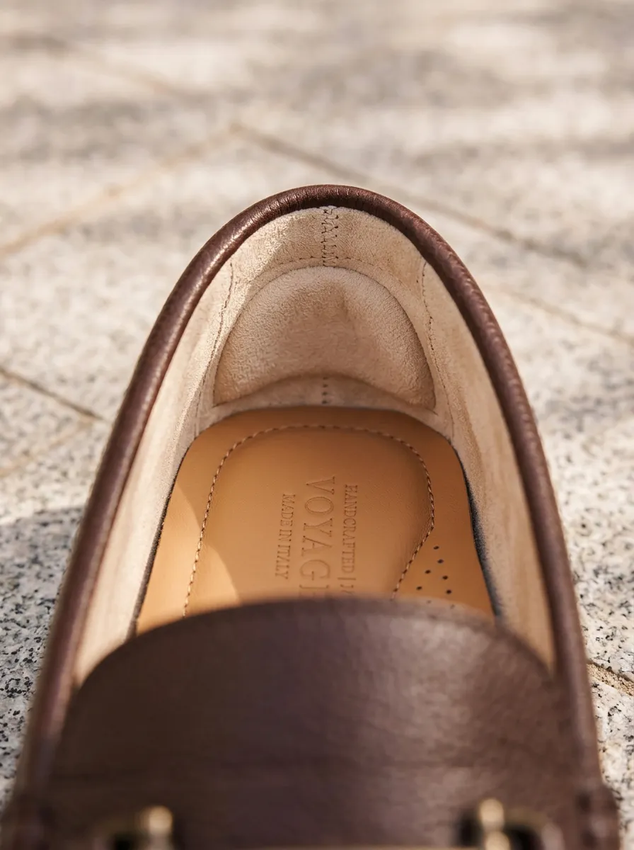 Metal-Buckle Buckle-Detail Pebble-Grain Leather-Look Men's Casual Loafers
