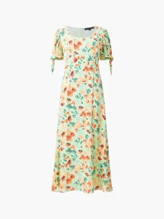 Round Neck Light Green Art Print Short Sleeve Dress