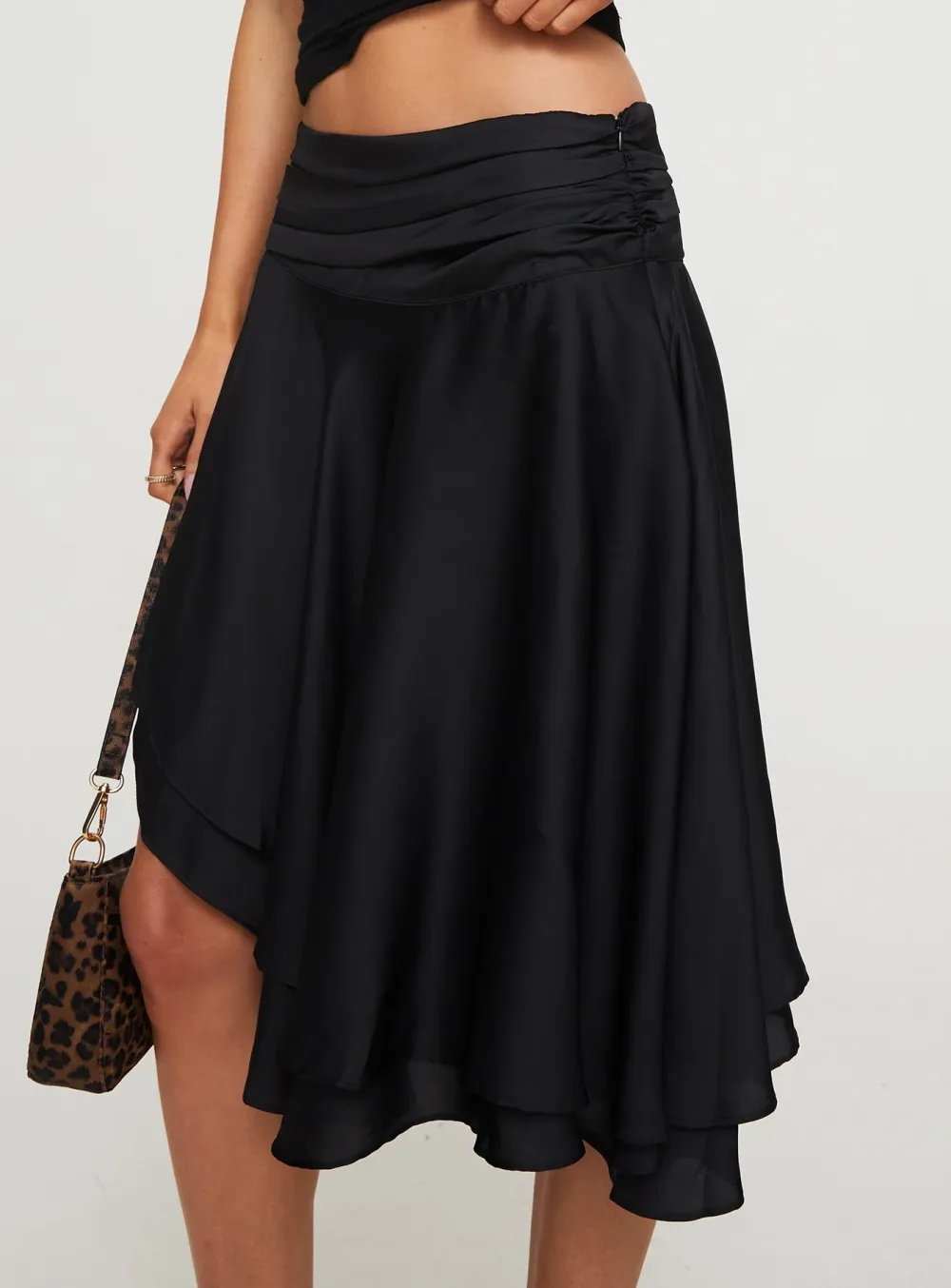 Black Asymmetrical Wrap Mini Skirt
