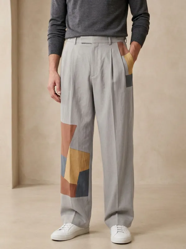 Men's Casual Fashion Geometric Patchwork Printed Wide Leg Pants