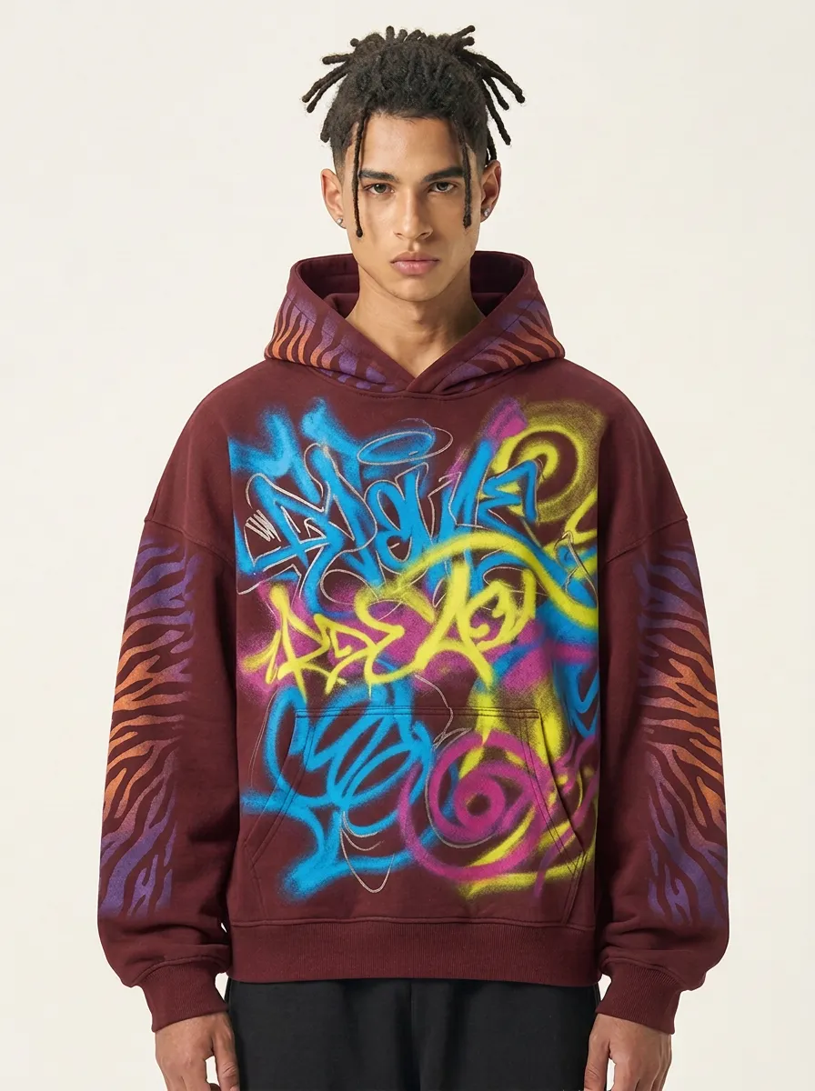 Unisex Streetwear Graffiti Tiger Stripe Graphic Hoodie