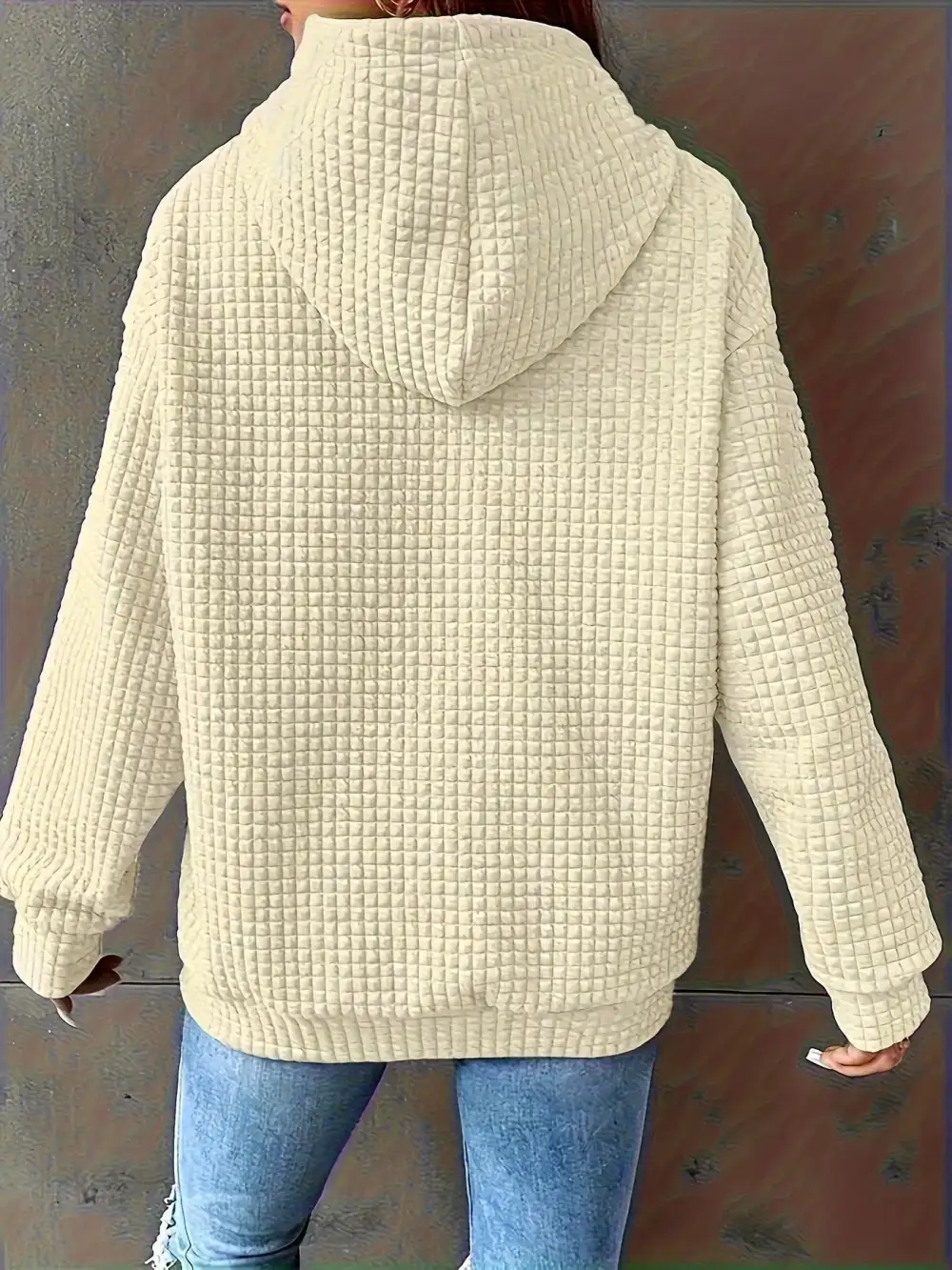 Drawstring Pocketed Textured Knit Hoodie
