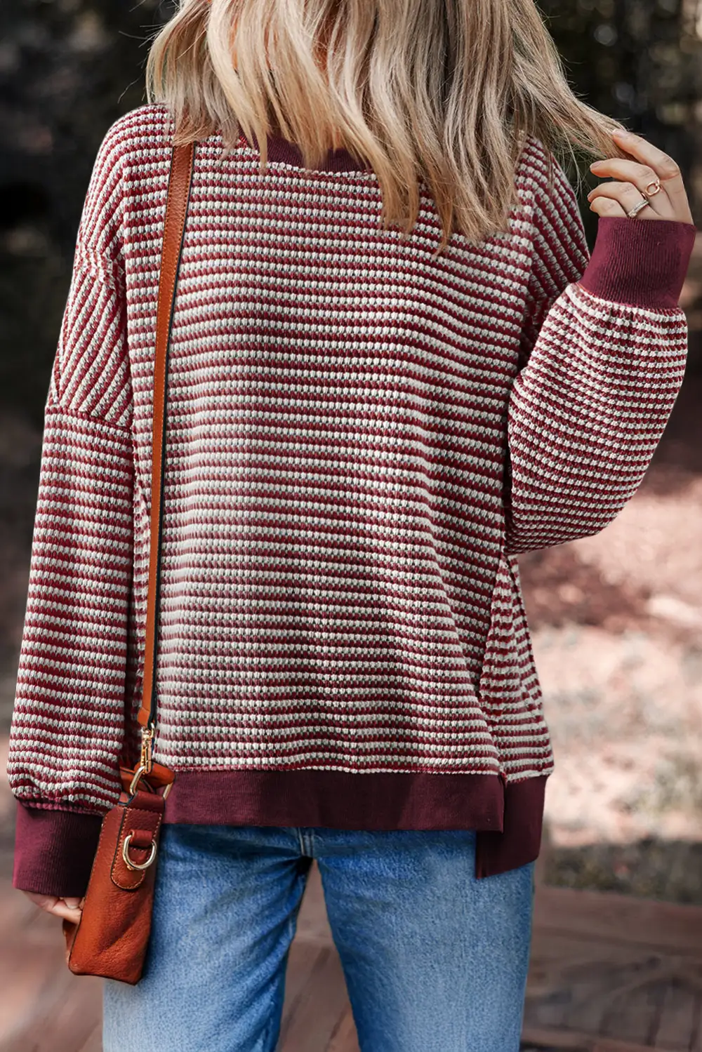 Women's Striped Ribbed Long Sleeve Top