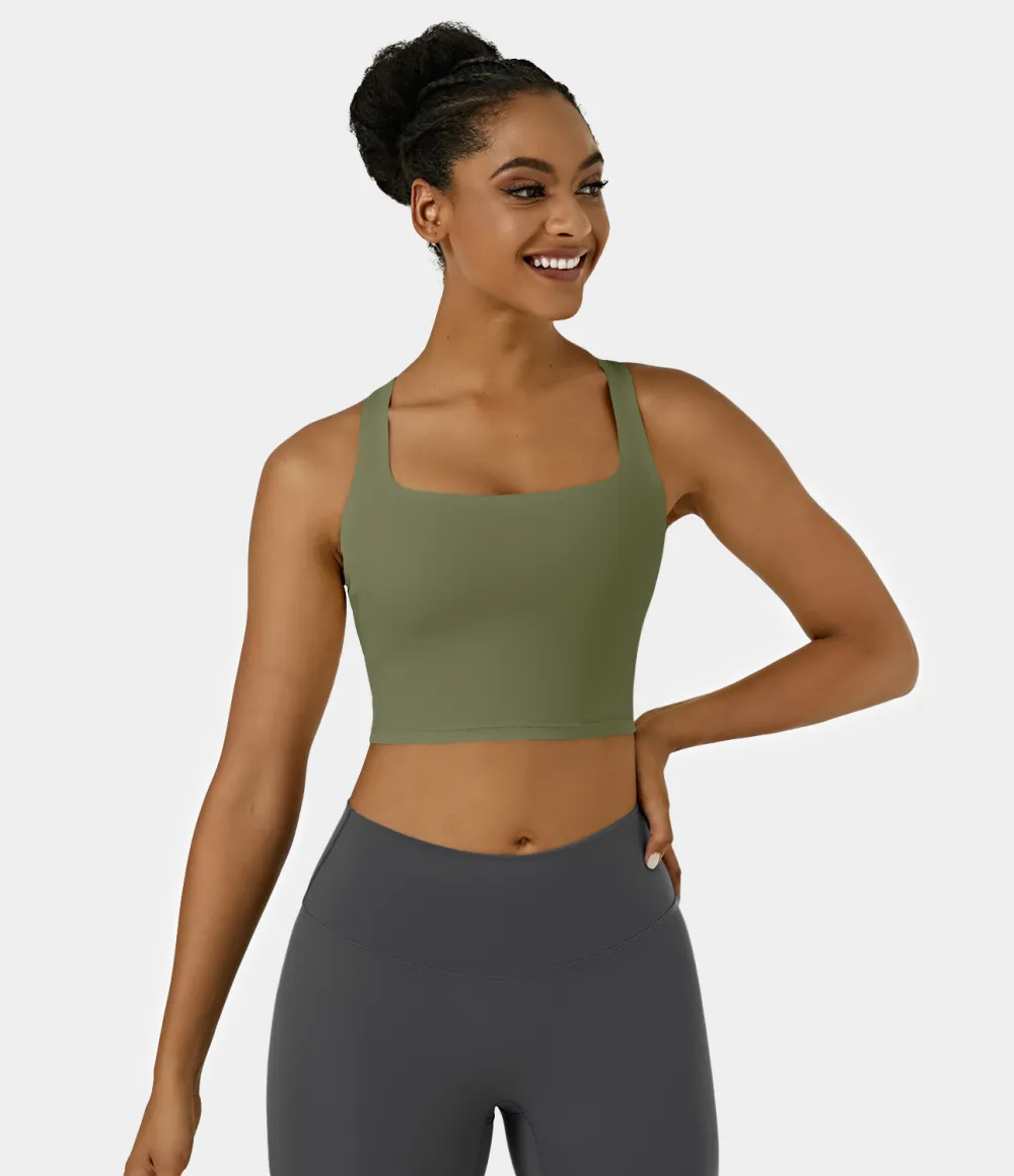 Softlyzero Airy Square Neck Backless Crisscross Cropped Cool Touch Yoga Tank Top-UPF50+