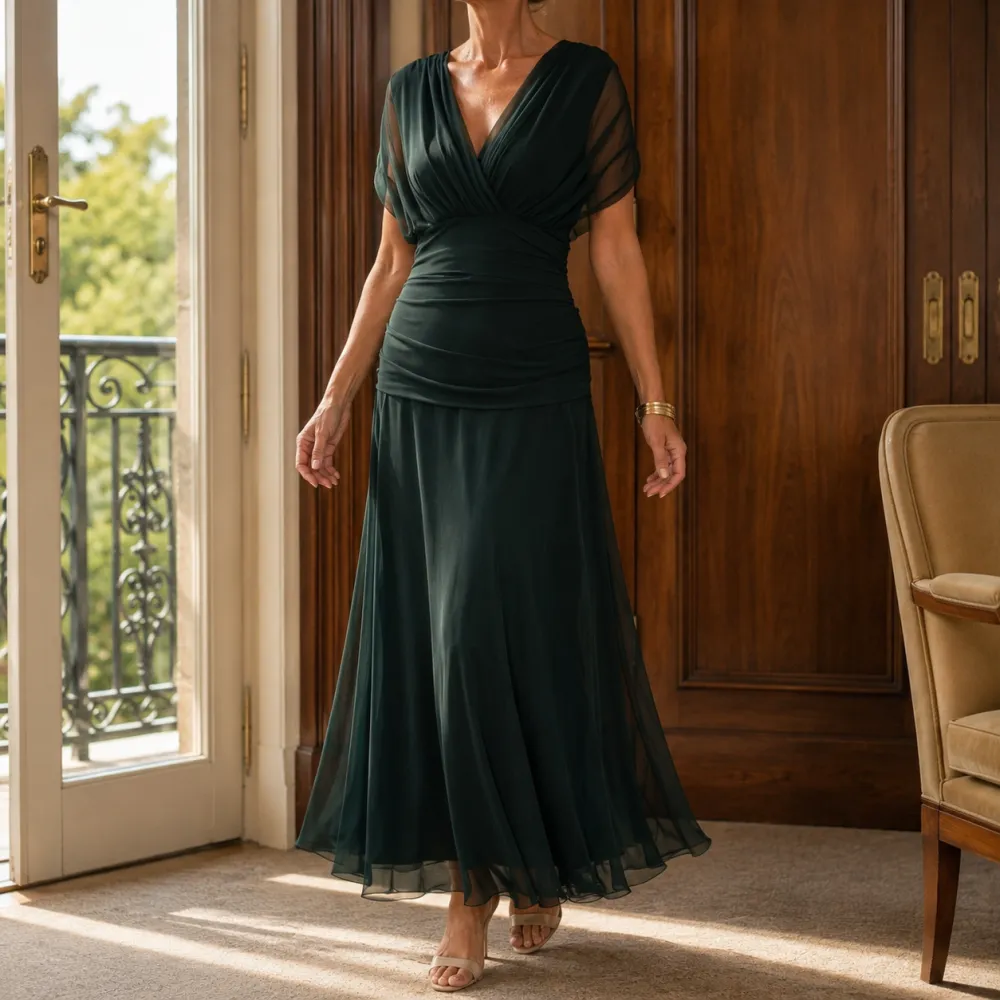 Draped Ruched Soft Maxi Dress