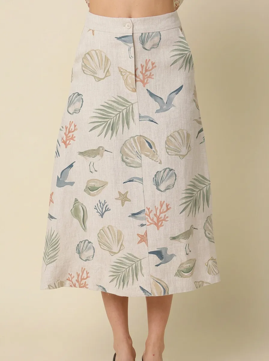 Women's Beach Lover Seashell Coral Palm Printed Skirt