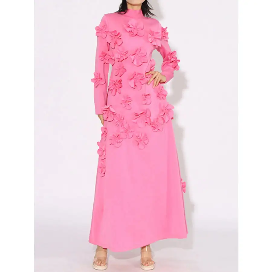 Floral Applique Long Sleeve Maxi Dress