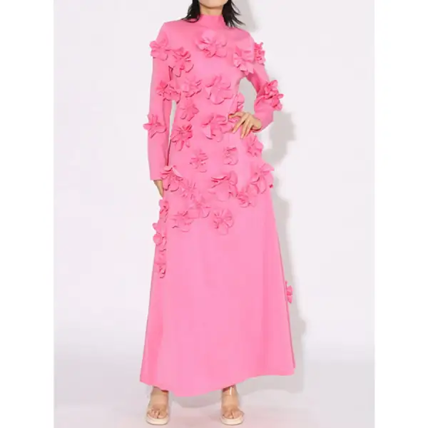 Floral Applique Long Sleeve Maxi Dress