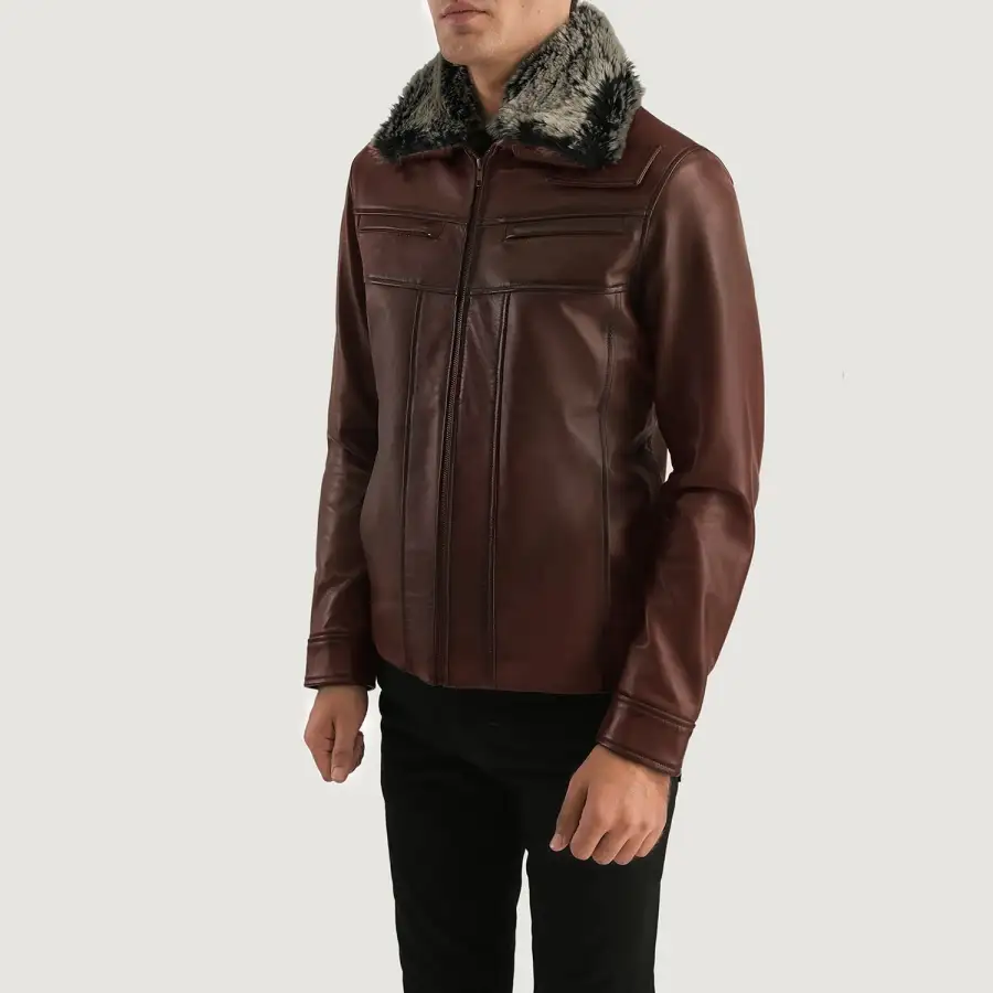 Men's Leather Fur Trim Jacket