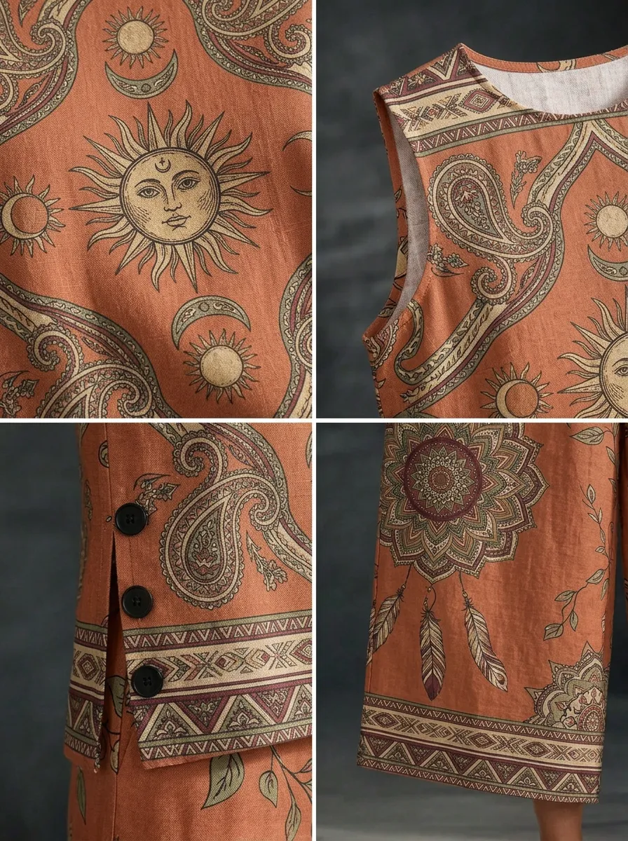 Women's Bohemian Sun Mandala Feather Printed Sleeveless Set