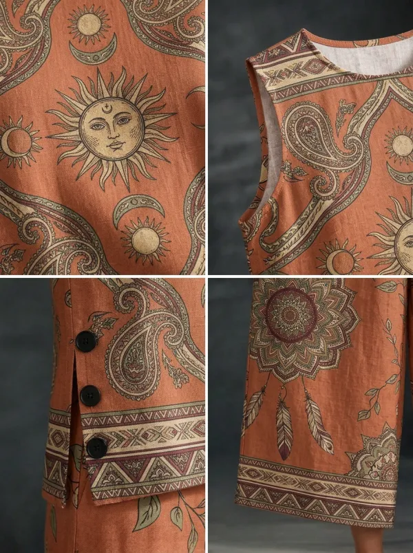 Women's Bohemian Sun Mandala Feather Printed Sleeveless Set