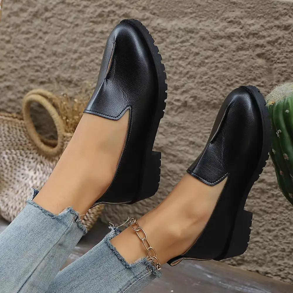 Refined Round Toe Block Heel Loafers