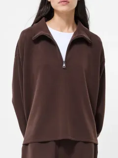 Basic Zip-Neck Sweatshirt With A Lazy Feel