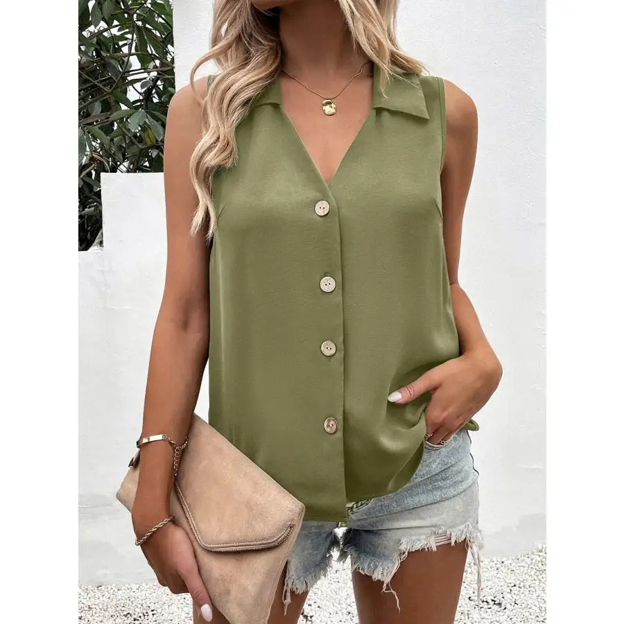 Full Size Collar Button Up Tank
