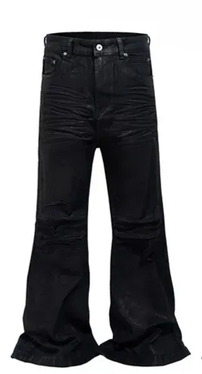 Vinyl Creased Flared Denim Jeans