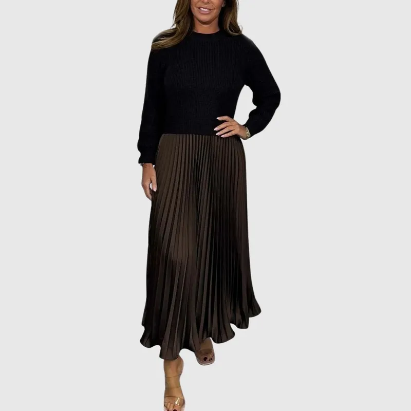 Maxi Dress With Sweater & Pleated Skirt