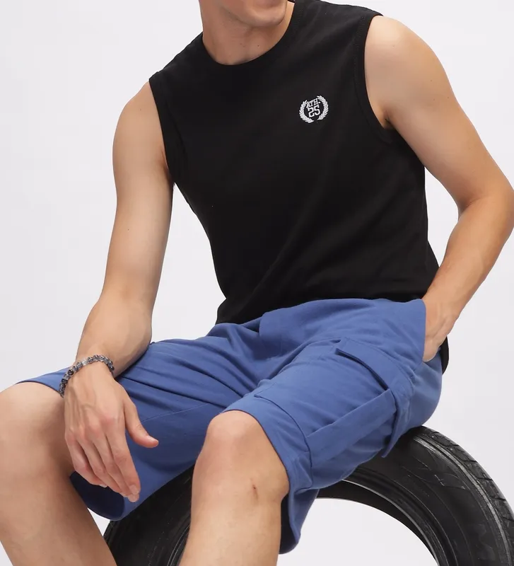 Blue Loop Knit Cotton Shorts