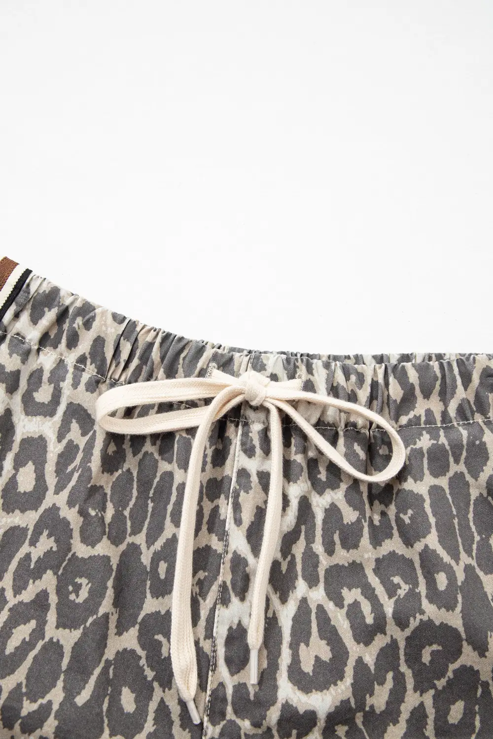 Drawstring Leopard-Print Striped Patchwork Denim Shorts