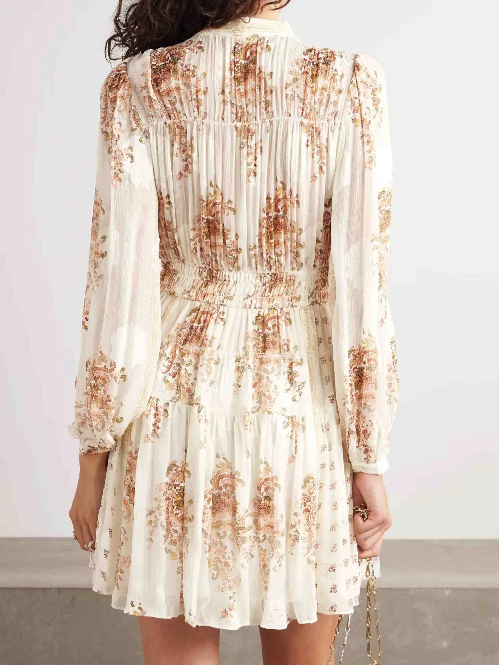 Tie Neck Bohemian Floral Print Mini Dress