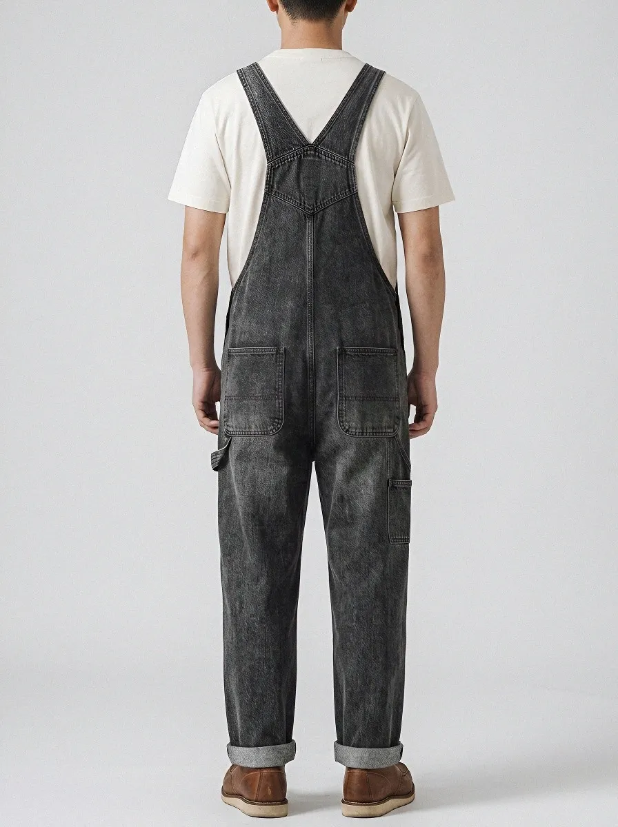 Men's Washed Vintage-Inspired Workwear Denim Bib Overalls