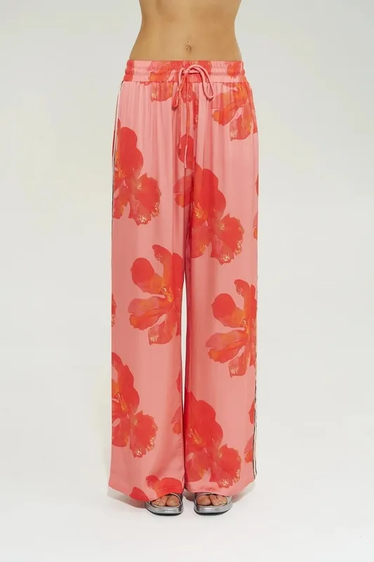 Peach Floral Wide-Leg Pants